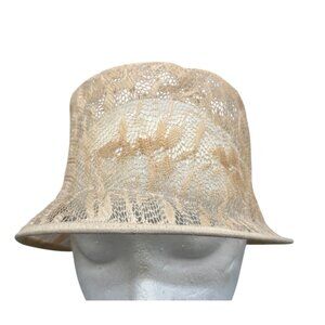 Vintage Beige Lace Bucket Hat see through bendable medium 9x8" READ